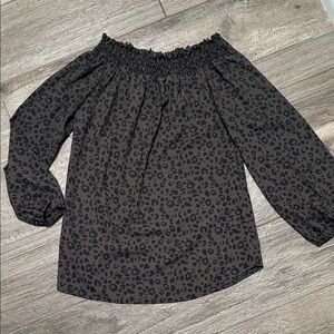 Black Leopard Print Off-Shoulder Top